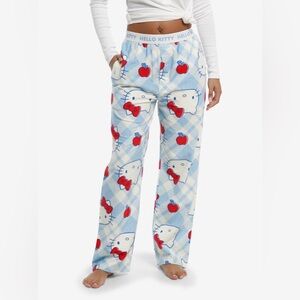 Hello Kitty Light Blue Plaid Lounge Pants with Red Accents- New
